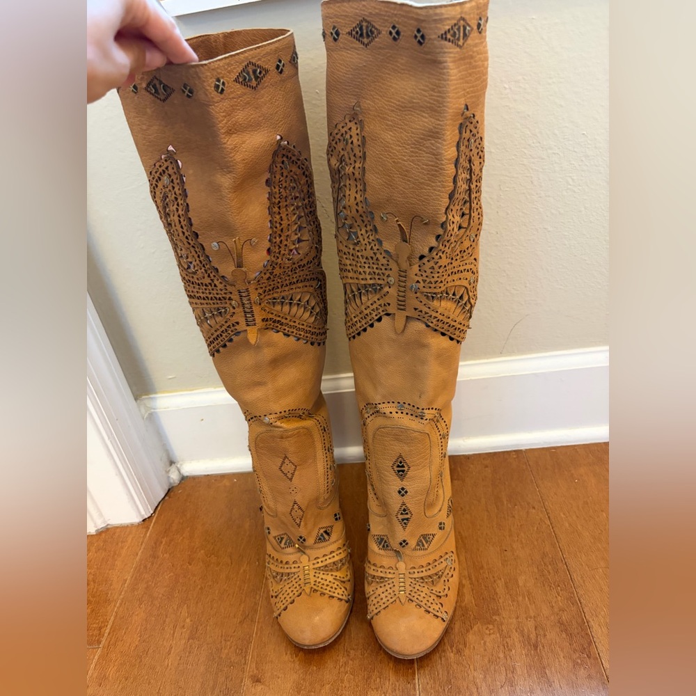 Anna Sui Brown Boots with Butterfly Design